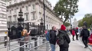 Stop Cambo: Greenpeace Activists outside Downing Street London being removed by police 11 Oct 2021