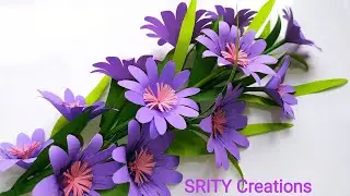 paper flower|| purple colour paper flower stick| paper craft ideas /room decoration idea