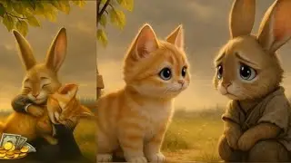 The cute orange kitten helps the poor little rabbit to get rich/ ai animated videos