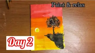 Easy Sunset Landscape Painting | Simple Gouache Painting for Beginners