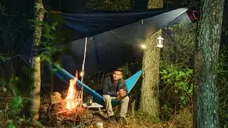 SOLO CAMPING IN FOREST - HAMMOCK CAMPING - SURVIVAL - ASMR