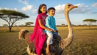 Ostrich Ride with Happy Kids | Jungle Safari #safari #jungle #Kids #ostrich #ride #forrest