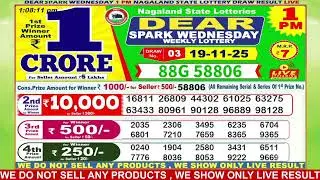 Dear Spark Wednesday Weekly Lottery 1:00 PM 19.11.2025 Dear Nagaland State Lotteries Live Draw