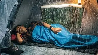 Long Heavy Rain in Umbrella Tent‼️Camping Solo Heavy Rain