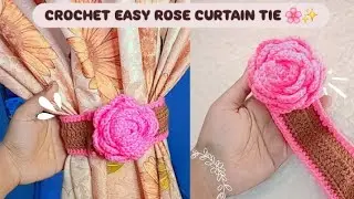 Crochet SUPER EASY Rose Curtain Tie 🌹 | Fluffy Bunny Crochet 🌸🐰