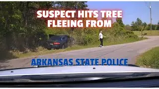 Suspect flees Arkansas State Police - Pursuit ends with CAR vs. TREE (suspect attempts to hide)