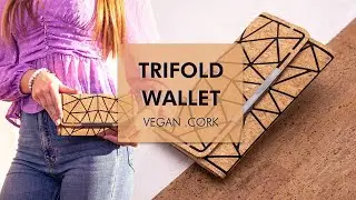 Vegan Leather Natural Cork Wallet Trifold with Geometric Pattern