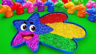 Satisfying ASMR | Make Rainbow Star Bathtub with Mixing Glitter SLIME in Rainbow Horse CLAY Coloring