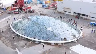 105 Tons of Glass and Steel: Atrium Roof Lifted in One Piece (IONA Skydome)