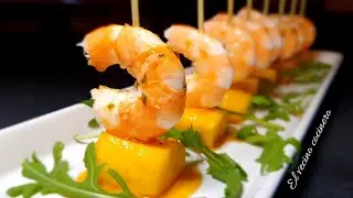 ✅️Pinchos de🦐langostinos y mango, aperitivo fácil y original‼️