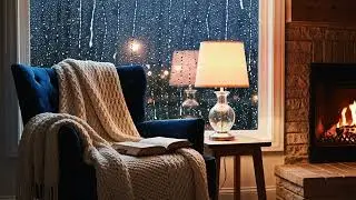 Cozy Reading Nook Ambience - Rain on Window, Warm Fireplace, and Lofi