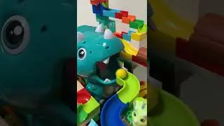 Satisfying Building Blocks Marble Run ASMR Surprise! Big Triceratops Dinosaur Block Coaster! Short