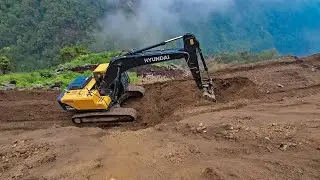 Excavator Removing Dirt and Leveling Hilly Road | Hilly Road Construction | Excavator Working Video