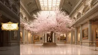 Cherry Blossom Museum Hall 4K  Sakura Tree in Grand Gallery  Silent TV Art Screensaver 2 Hours