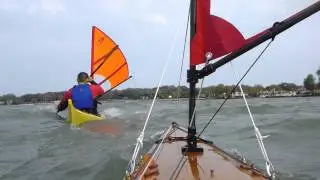 Kayak Sailing with high winds on Lake Erie
