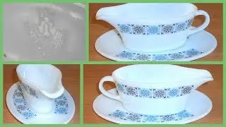 Vintage JAJ Pyrex Chelsea Pattern Retro Kitsch Gravy Boat Jug With Plate