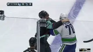 Tanner Pearson Drops the Gloves with Carson Soucy after a big hit to Connor Garland