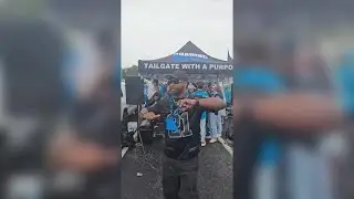 Huge group of Panthers Fans tailgate outside Bucs Raymond James Stadium