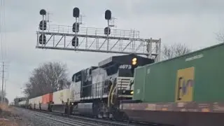 Westbound Norfolk Southern Intermodal Train With Single Locomotive Up Front And A DPU In The Middle