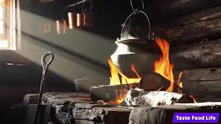 Burning Logs Under Cauldron | Sparks Fly in Slow Motion