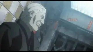 Batou and Togusa discuss mirrors in the elevator