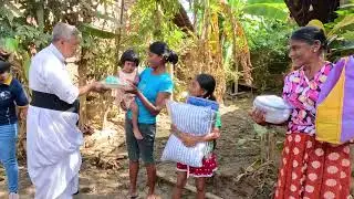 Visiting flooded people and helping them.