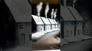 A Winter Village made from snow spray! ❄️ #snowspray #snowart #sprayart #christmas