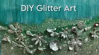 Bling Painting on Old Mirror with Glitter and Clay/ Blue Turquoise