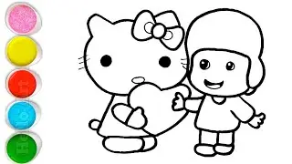 Hello Kitty and Pocoyo With Heart Drawing, Painting and Coloring For Kids and Toddlers_ Kids Art