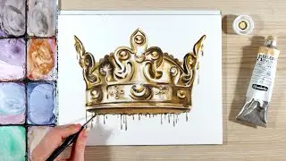 Painting a golden crown | WATERCOLOURS