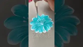 🩵🤍🎨Simple BLUE flower painting using a round brush and acrylic🎨 #flowerpainting #shorts #art