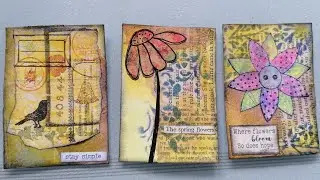 ATC workshop from Bernie Berlin - project 5 - inky layers, just use what you have and layer it up!