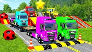 Triple Flatbed Trailer Truck Transport 🚛 | Realistic Crashes | BeamNG.Drive | Truck Vortex #1