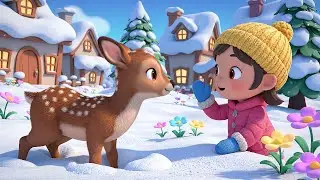 Оленёнок играет в снегу