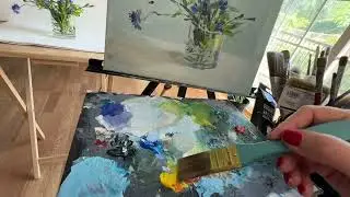 How To Paint Flowers in a Glass With Acrylic Paints on Canvas
