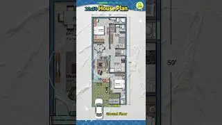 20&times;50 house plan, 3 bhk with car parking and wash, 20 by 50 home plan, house design