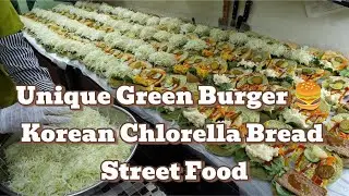 Unique Green Burger 🍔 | Korean Chlorella Bread Street Food