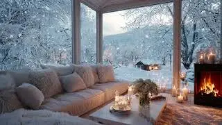 Snowy Piano Lounge Ambience | Warm Fireplace 2 Hours | Study Calm Focus