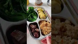 🥩🥦 Healthy school lunch ideas! Easy steak and fried rice. #lunchbox #satisfying #cooking #bentobox