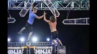 geoff britten vs issac caldiero on the duel doornob drop(American Ninja Warrior 2019)