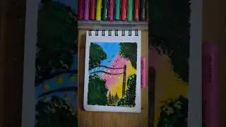 Easy Sunset Landscape Painting | Oil Pastels#short #ytshorts #artshorts #easydrawing #easytutorial