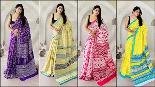 Mulmul Cotton Sarees | Free Shipping | Bagru Print Cotton Mulmul Sarees #shopnow 