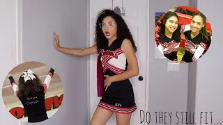 Trying on my high school cheer uniforms (3 years later)