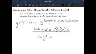 Instantaneous Rate of Change Using the Difference Quotient