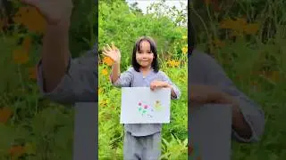 Cute Flower Painting by 6-y/o Kid Artist Mia Mai | Easy Acrylic Art | Butterflies & Mice Art #Shorts