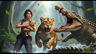 Brave Girl Saved a Lion Cub - A Battle Mother Lion vs Prehistoric Crocodile UNTOLD