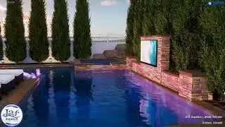 Privacy Trees, Landscaping, and a Nice TV - Andrew Abraido 3D Pool Render & Design