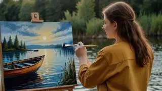 Art of Reflection: Painting a Peaceful Boat on Still Waters