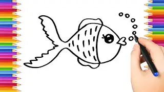 How To Draw cute fish Drawing, Painting & Coloring For Kids and Toddlers_ Child Art 🐋🌈🎨