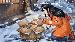 Rescuing Orange Cat in Snow - Harvesting Strawberries &Baking A Cake on Winter Day.Ghibli-Style ASMR